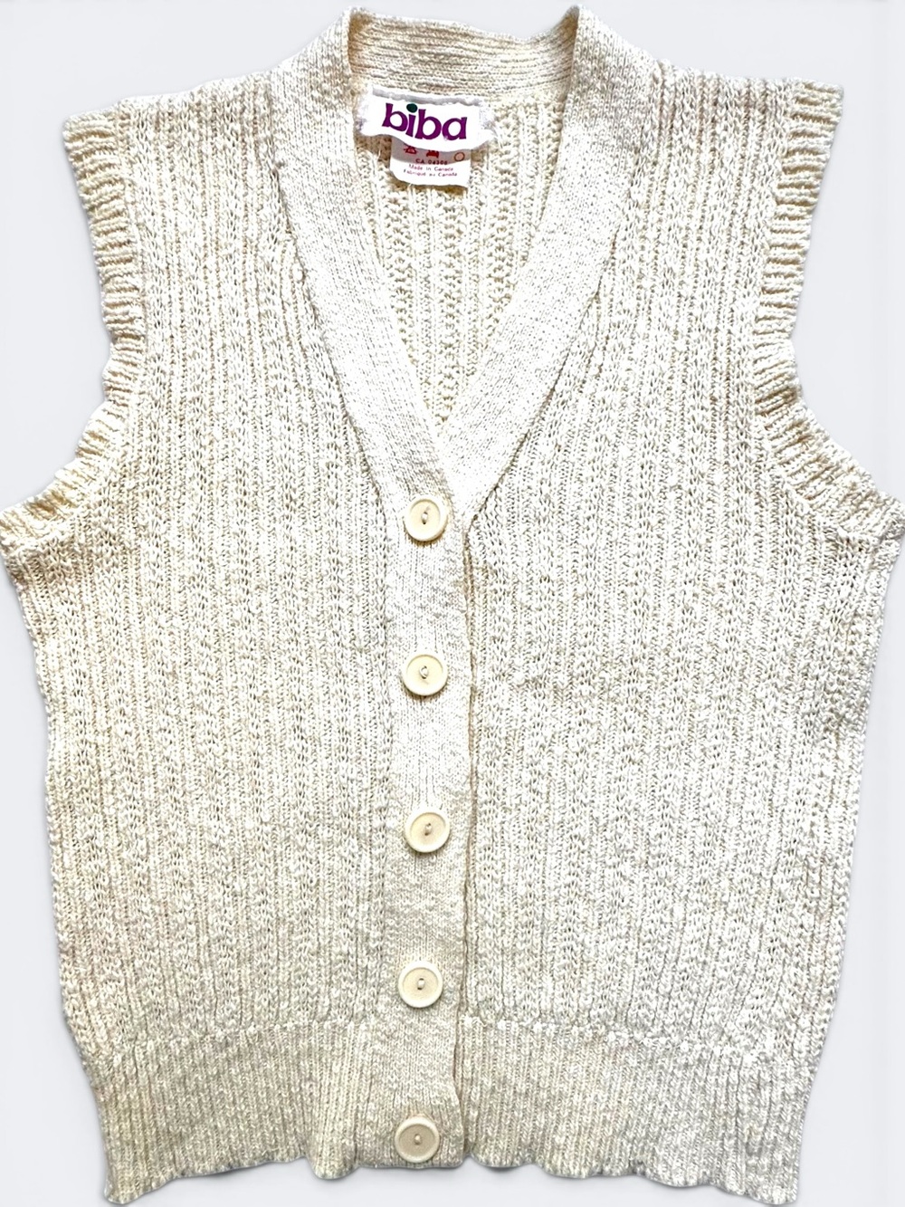 Biba Cream Cotton Ribbed Knit Button-Up Sweater Vest Cropped Petite XS - Picture 7 of 10